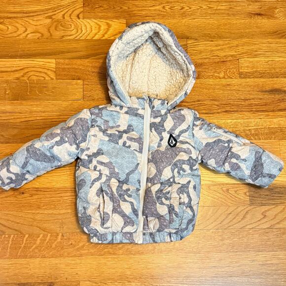 Volcom Boys Baby 18M Purple Blue Camo Puffer Jacket Coat Camouflage Winter Zip - Picture 1 of 10
